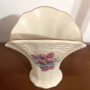 Lenox 6”Gold Trim small vase cream with pink flowers.